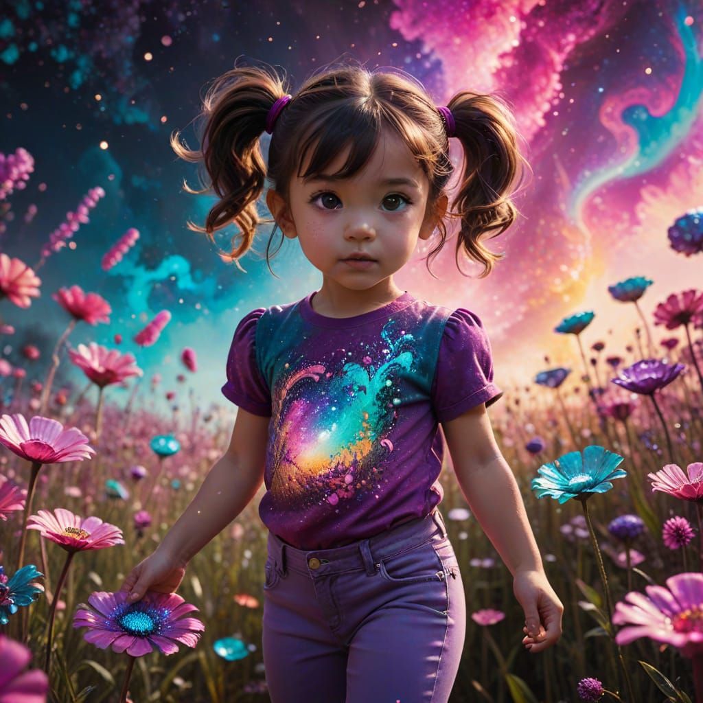 Glittering Fractal Toddler in Psychedelic Chibi Style