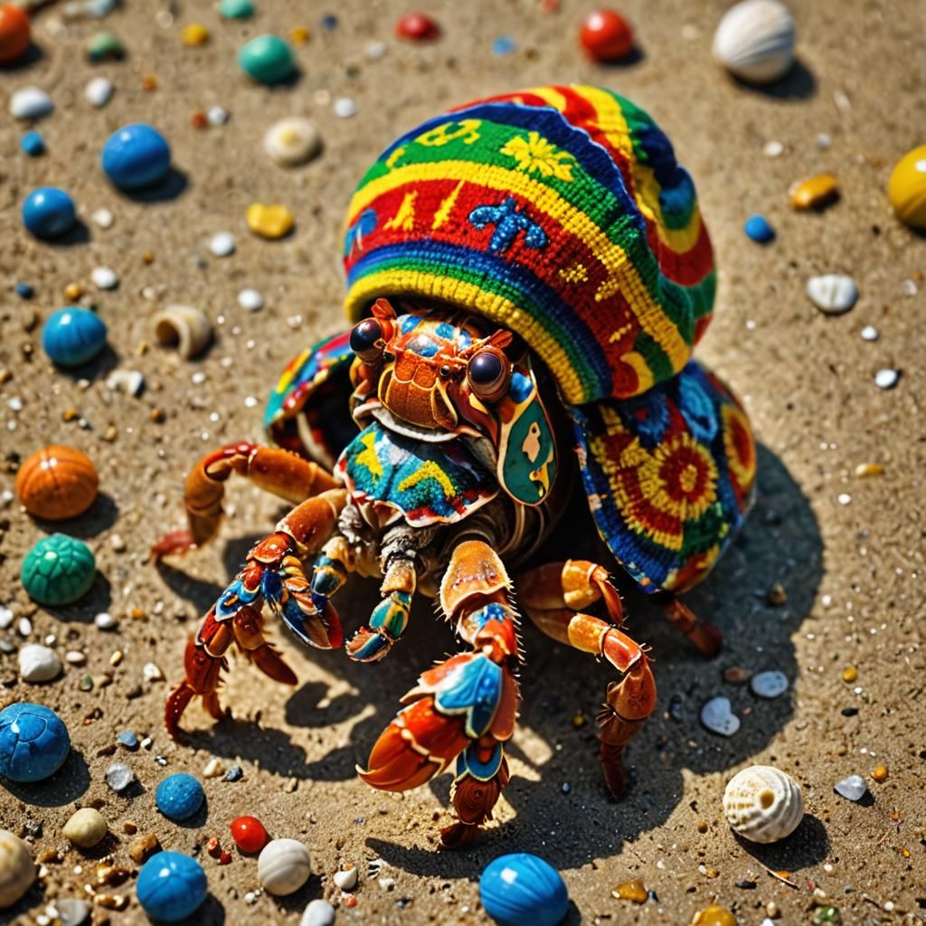 Cute Rasta Crab Playing Ukulele on Beach
