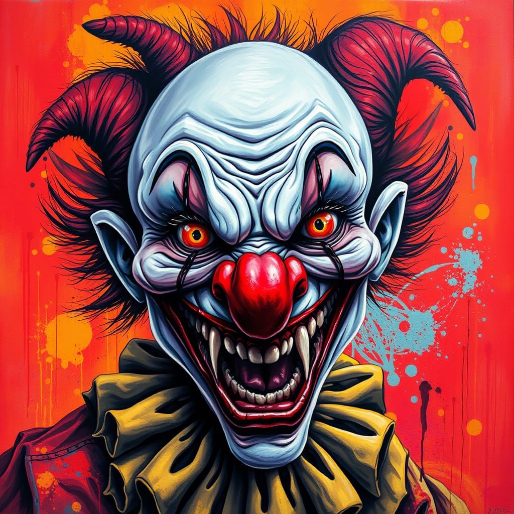 Menacing Monster Clown in Vibrant Street Art Style