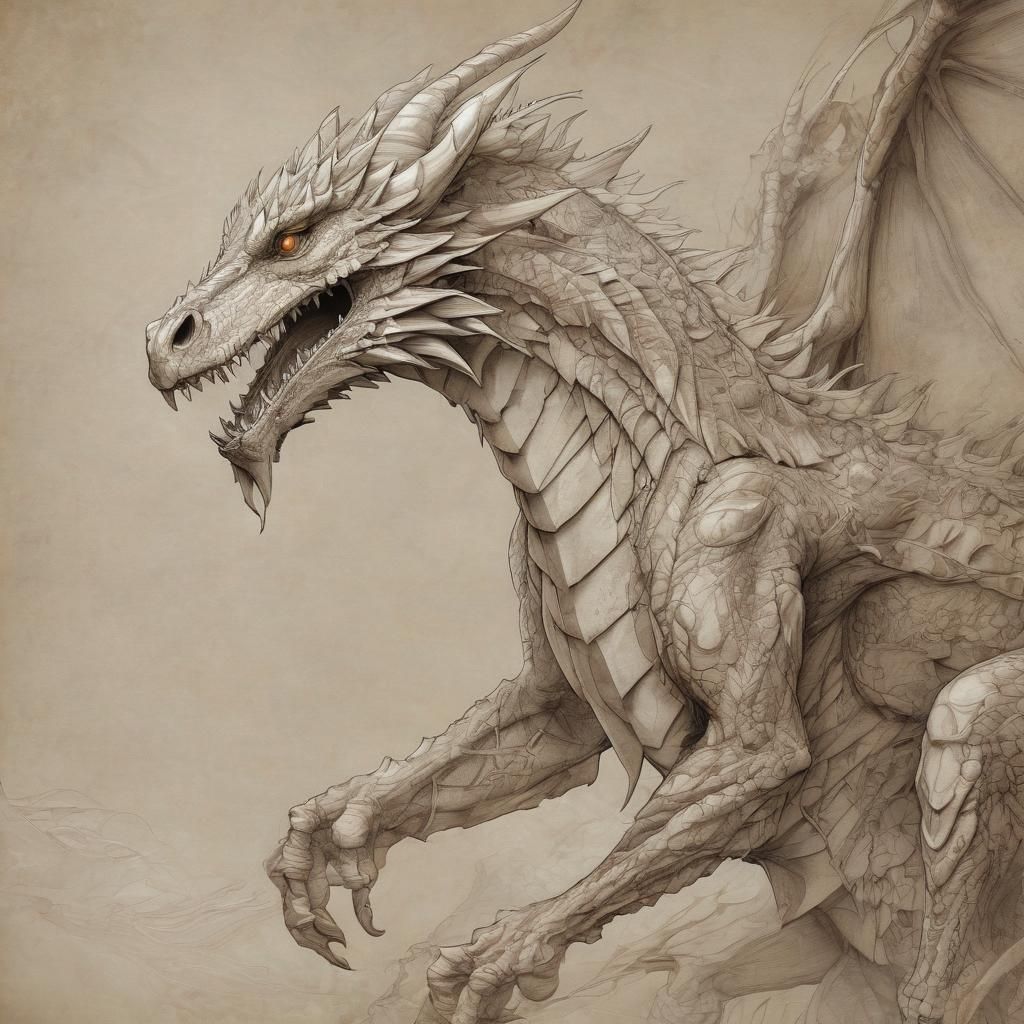 Monochrome Dragon Sketch on Parchment