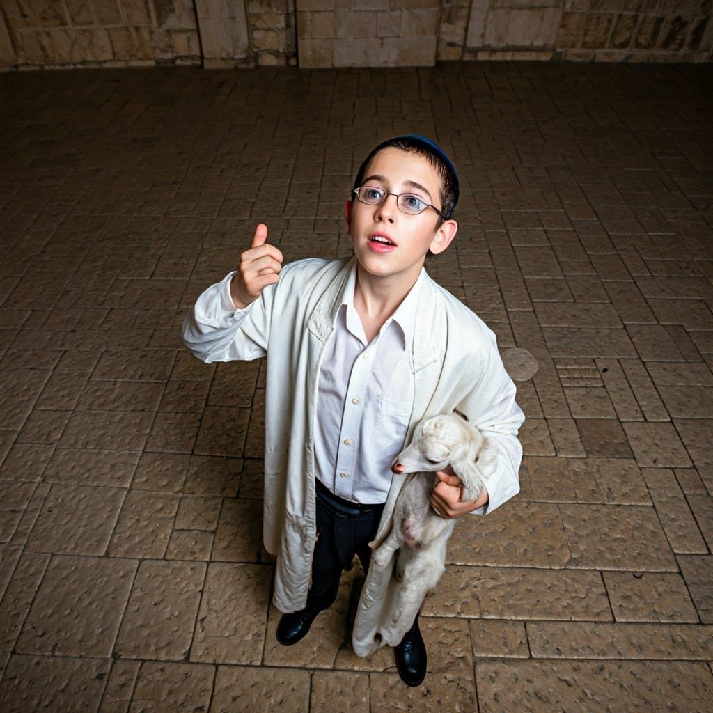Young Hasidic Boy Standing Before Temple Mount Gates