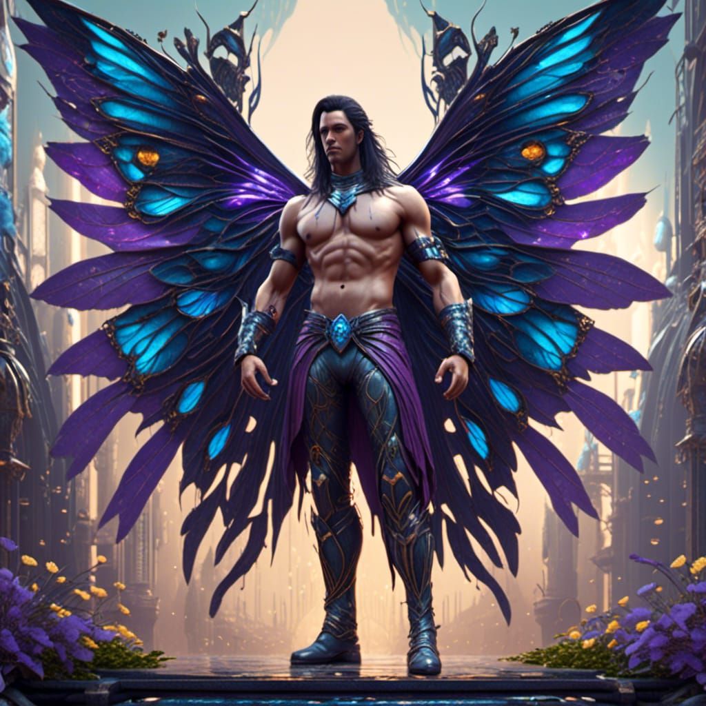 Elven Fairy with Butterfly Wings in Dark Fantasy Style