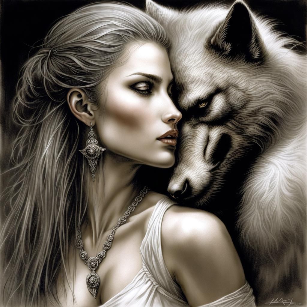 Hyperrealistic Werewolf Embrace in Fantasy Art Style