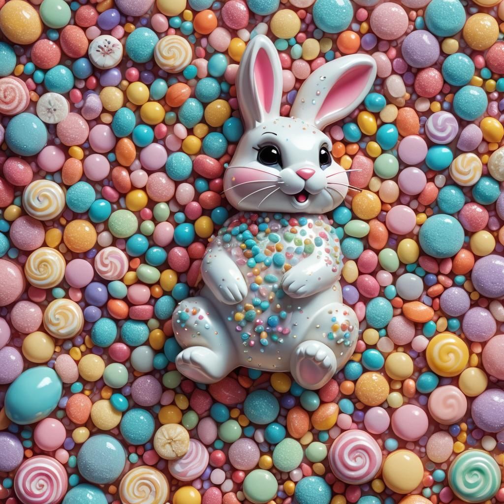 Bunny Lamp Surrounded by Sweets in Candy Art Style