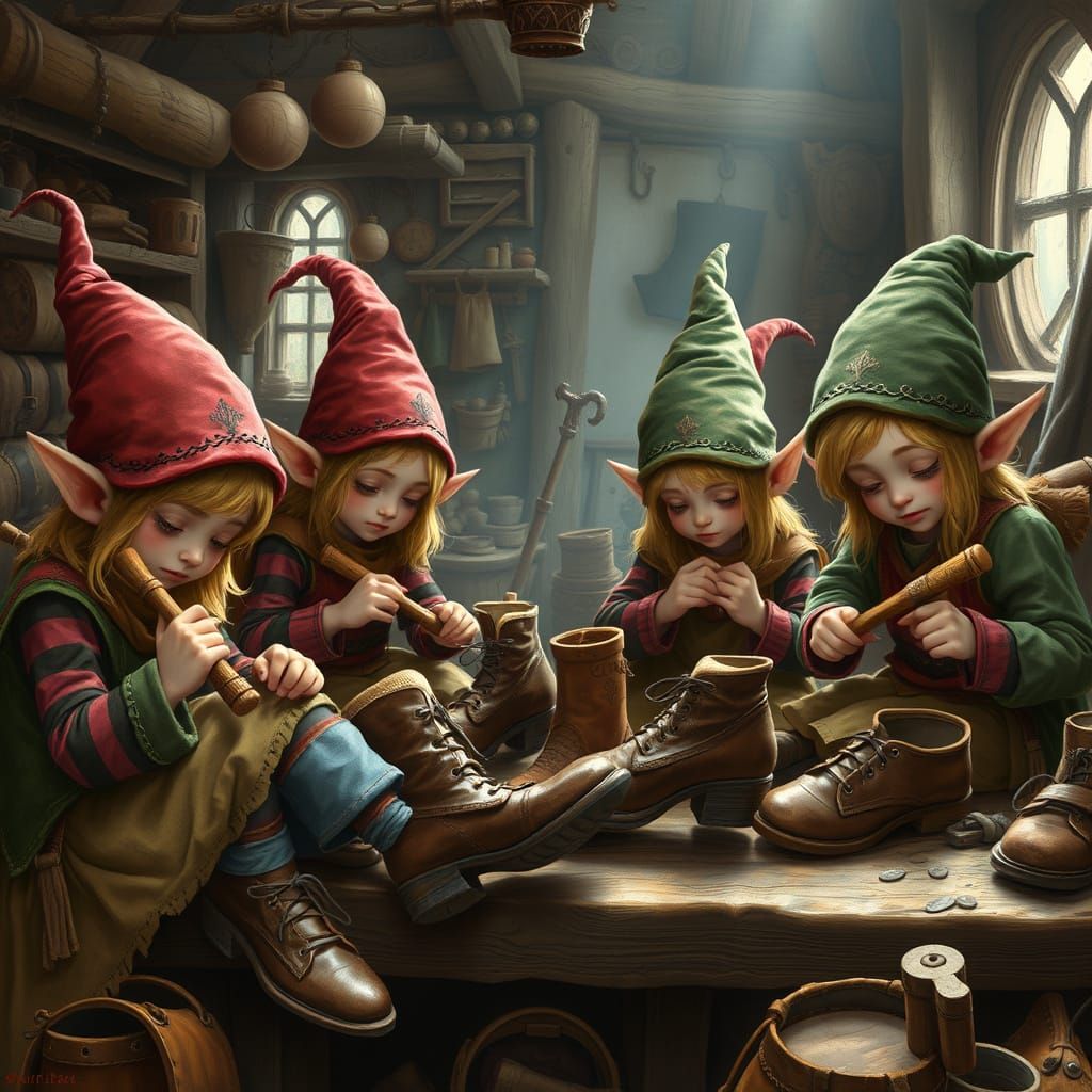 Elven Artisans in Whimsical Workshop