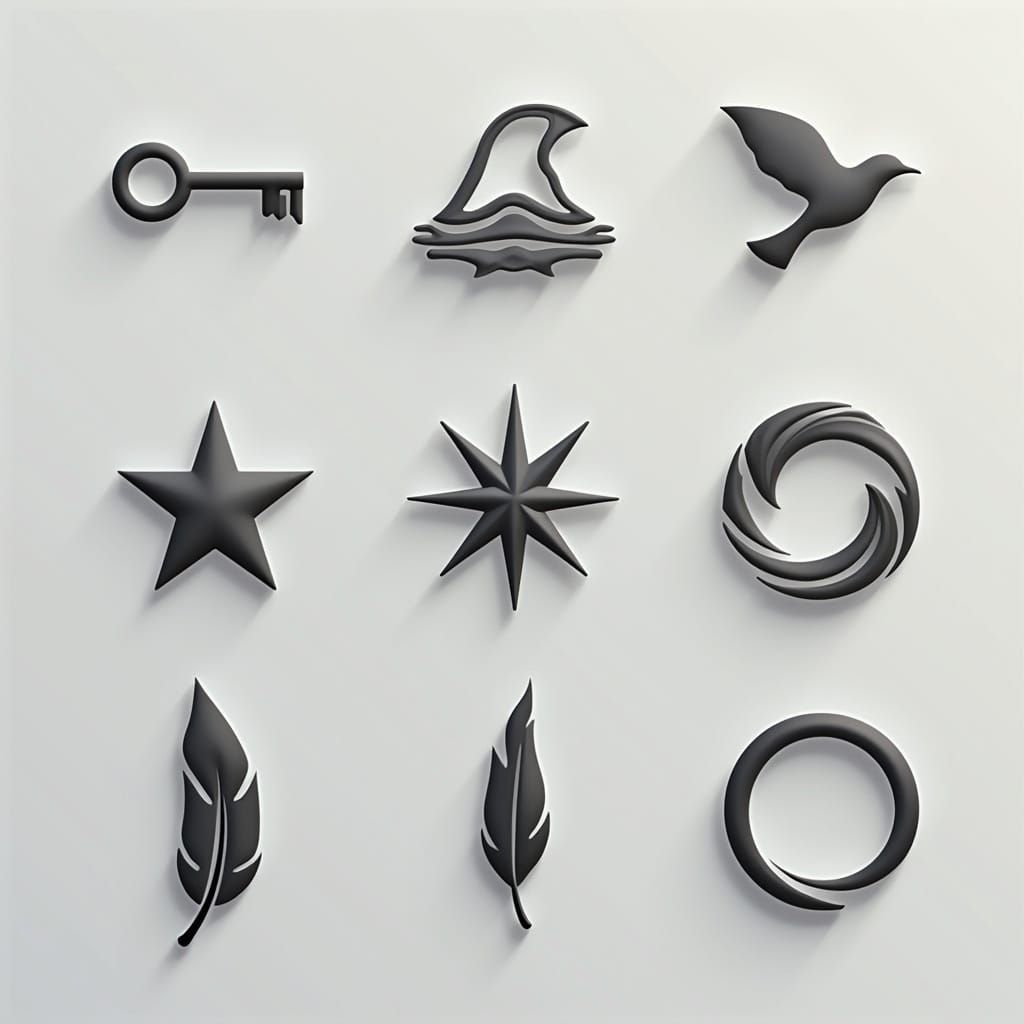 Minimalist Line Icons in Steel Color with Metallic Sheen