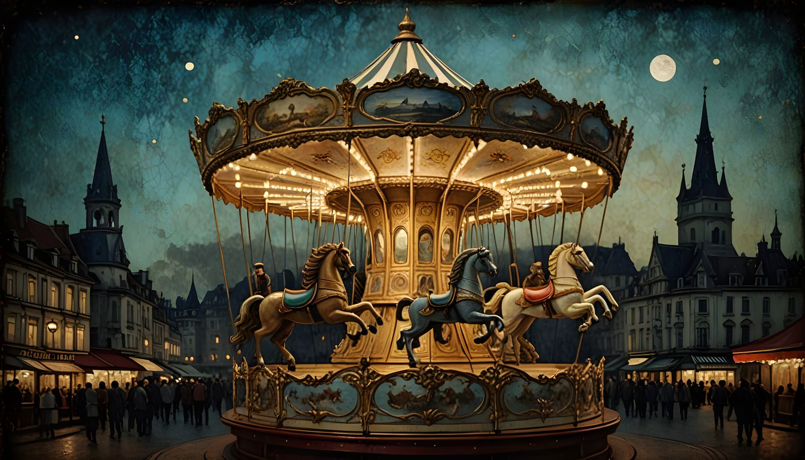 Vintage Venus Carousel Oil Painting