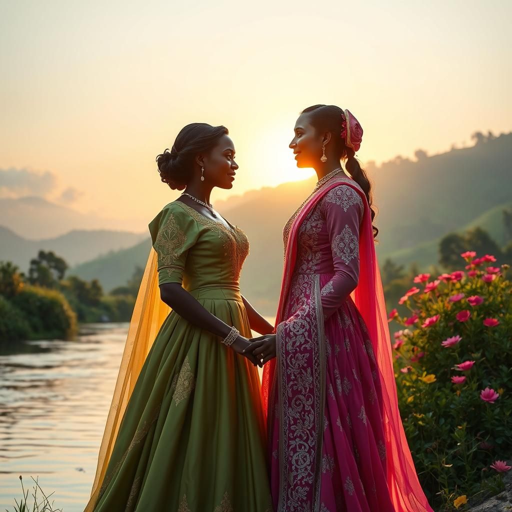 Regency Romance on the Riverbank: A Lush Fantasy Scene