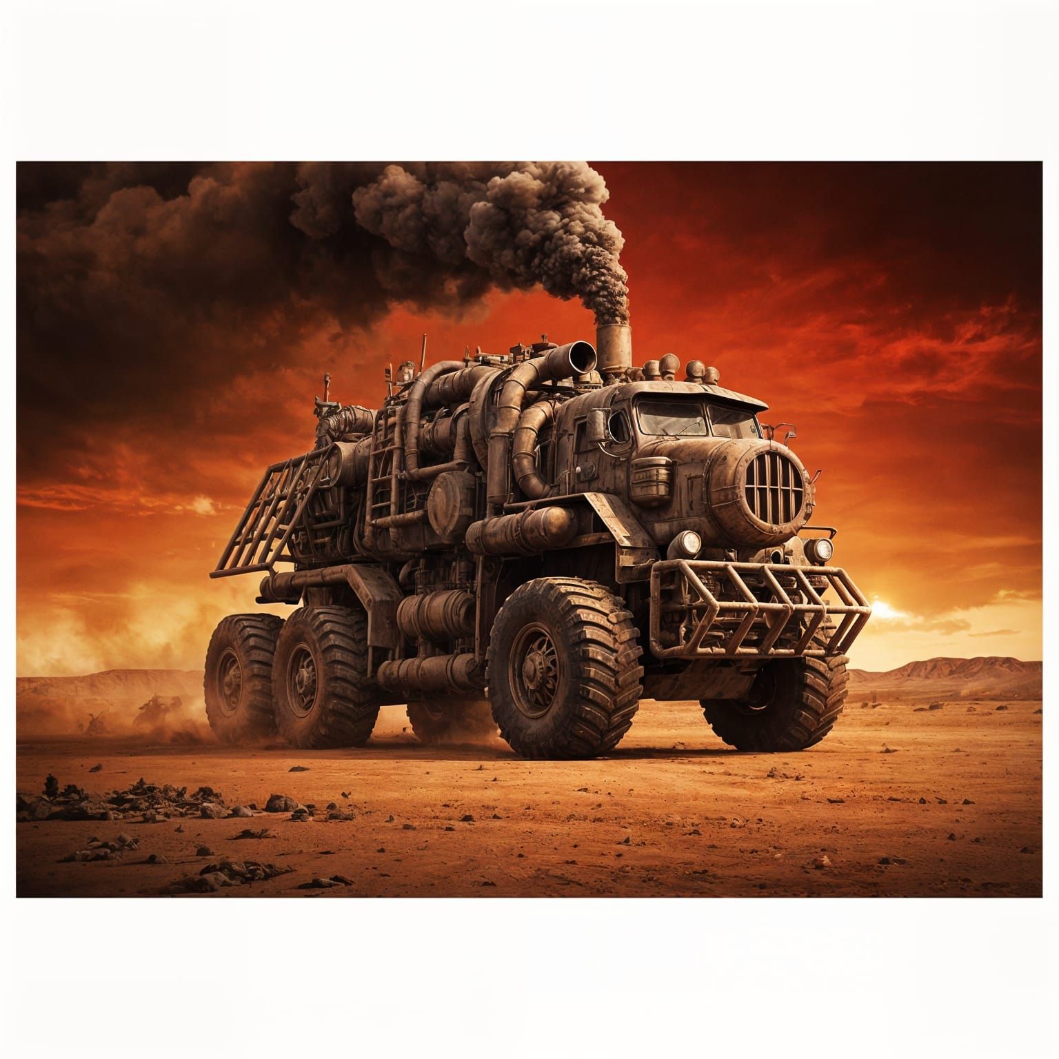 Dieselpunk War Rig Movie Poster in Red Desert Sky