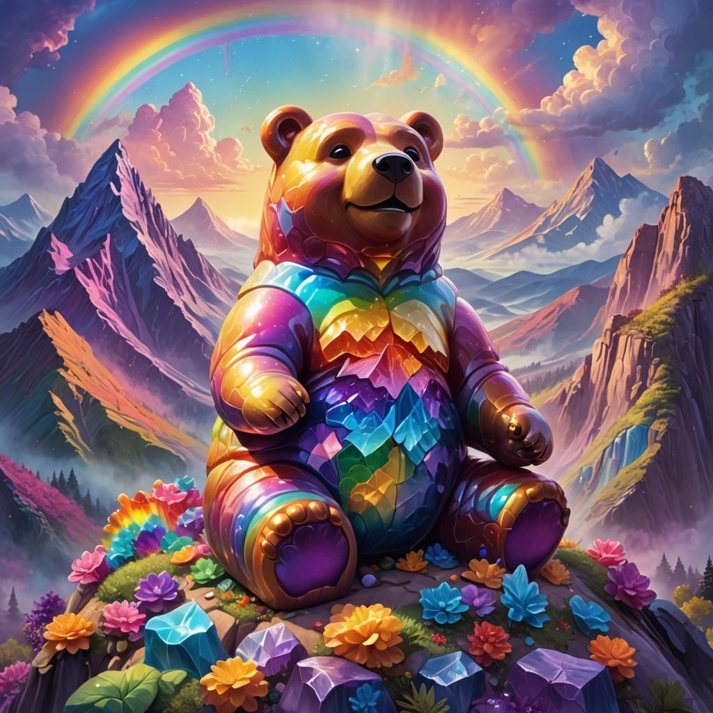Giant Gummy Bear on Rainbow Mountain: Fantasy Art