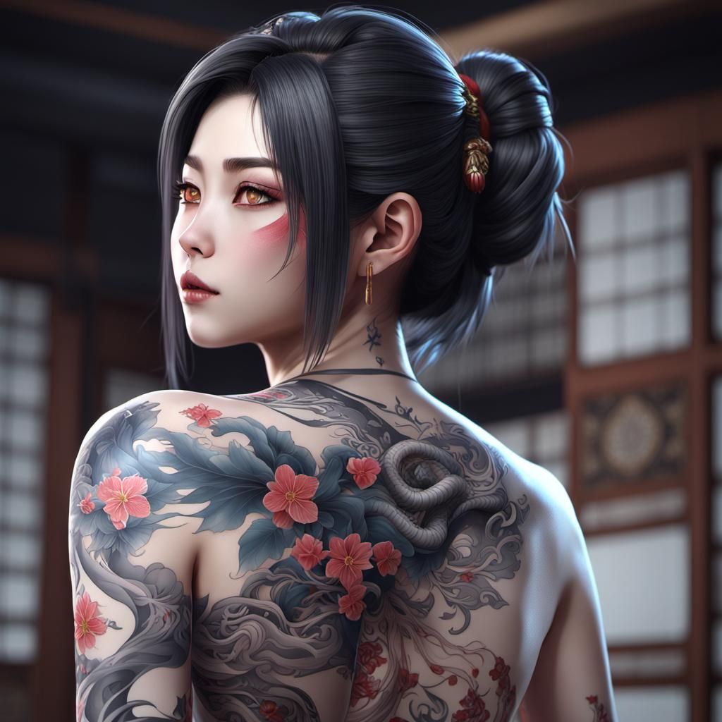 Anime Style Portrait of Woman with Tattoos