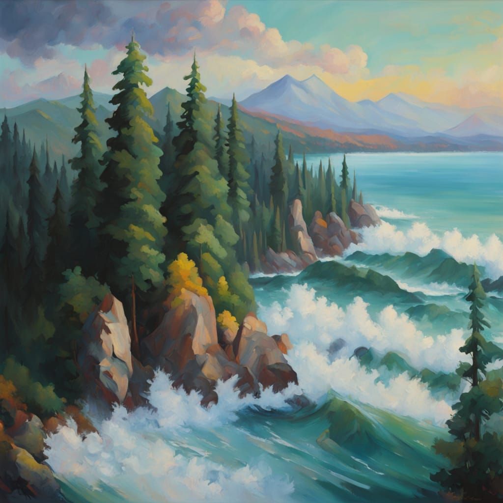 Forest Meets Sea in Epic Impressionist Gouache Style