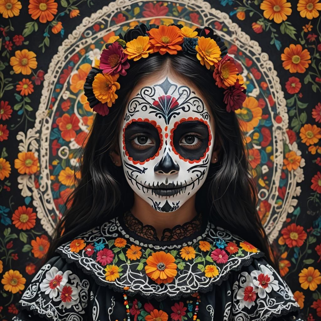 Catrina Girl Portrait with Sugar Skull Face Paint