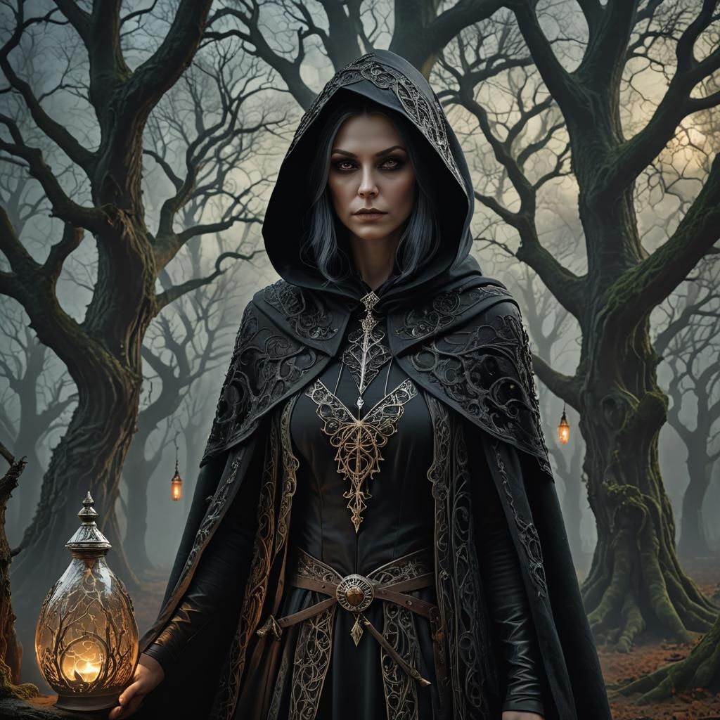 Gothic Witch Brewing Potions in Fractal Fantasy Art