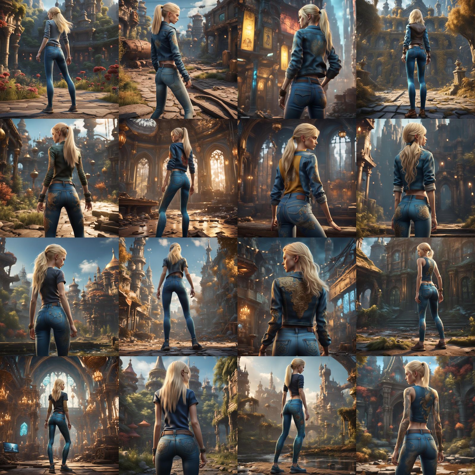 Blonde Girl in Jeans: Detailed Fantasy Art