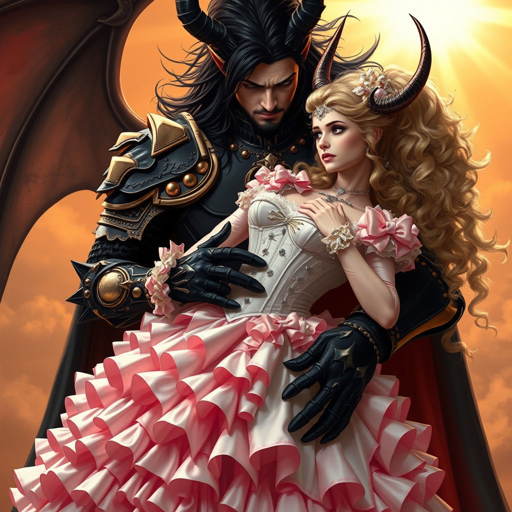 Demon King Holds Unwilling Bride in Dark Fantasy Style