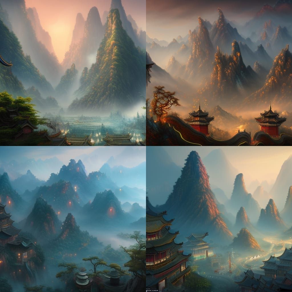 Detailed Matte Painting of China in Deep Color