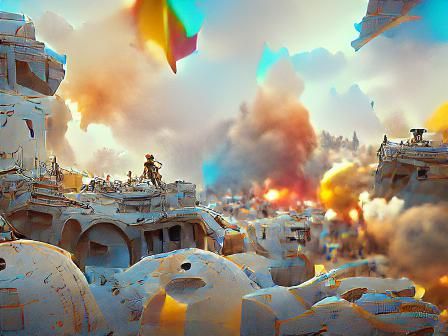 Geometric War Scene in 3D Rendered Style