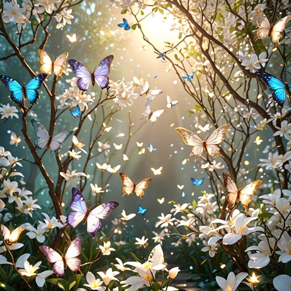 Crystal Jasmine Garden with Colorful Butterflies