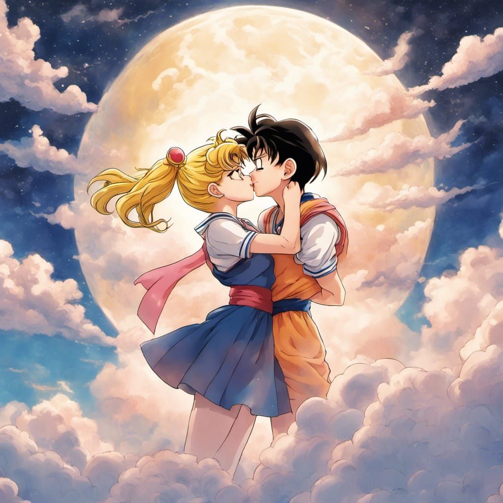 Sailor Moon and Goku Kissing: Anime Style