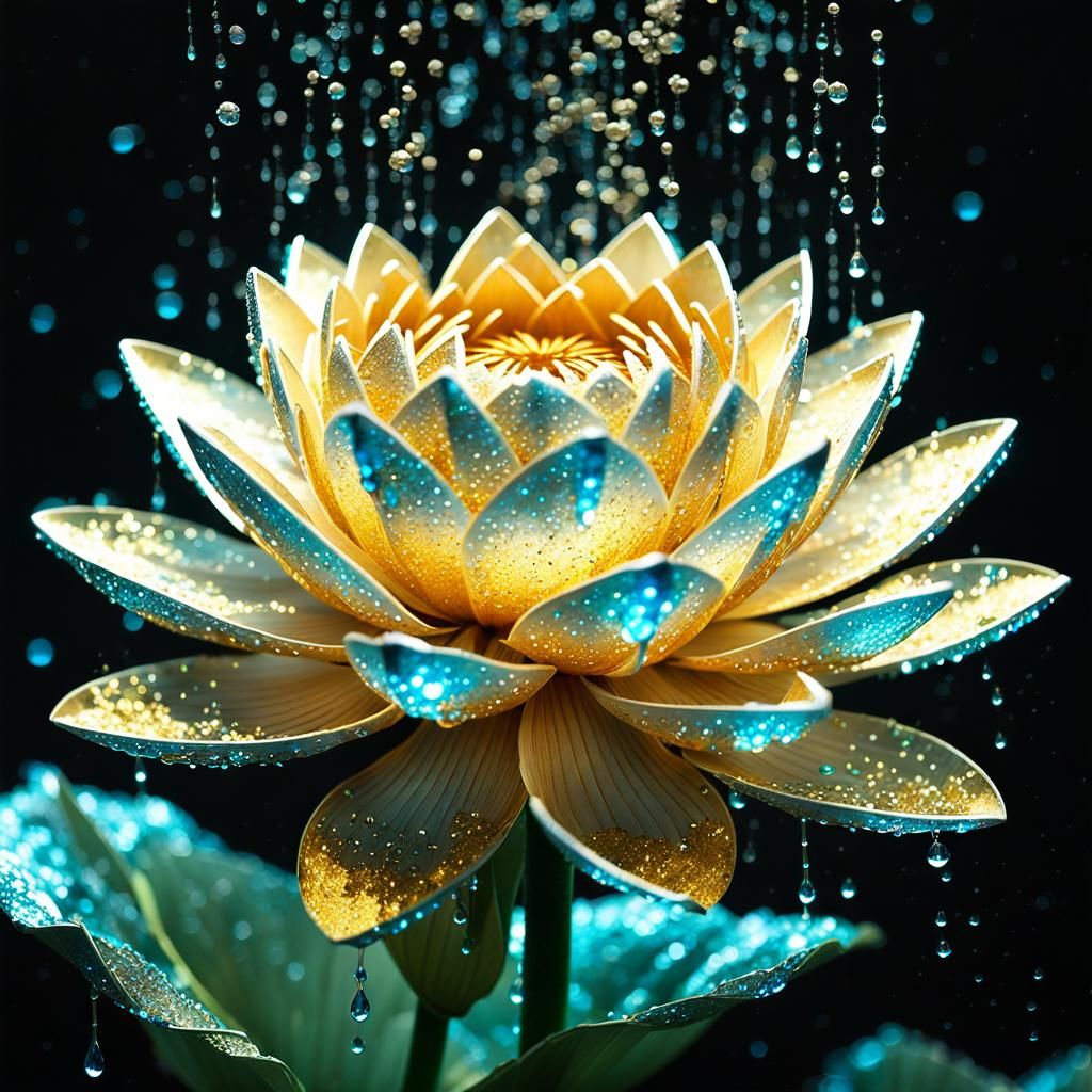 Crystal Lotus with Glittering Rain and Milky Way