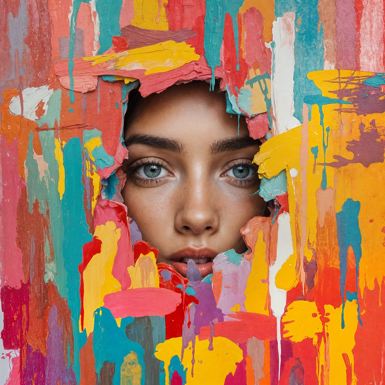 Colorful Brushstroke Portrait of a Young Woman