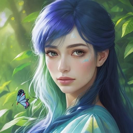 Ethereal Woman with Butterfly: Oil Painting Portrait