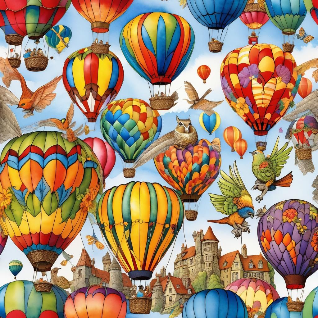 Fantastical Hot Air Balloons: Storybook Watercolor Illustrat...