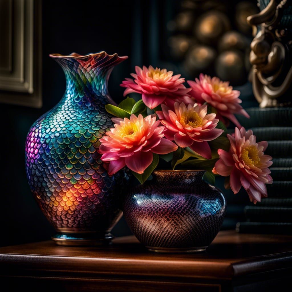 Iridescent Dragon Guarding Floral Display