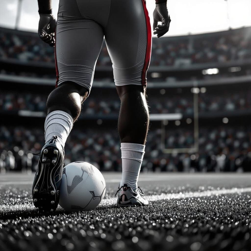 Lone Football Player in High-Contrast Black and White