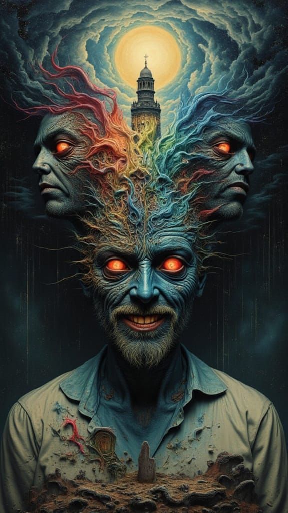 Creepy Fractal Faced Man in Analog Horror Style