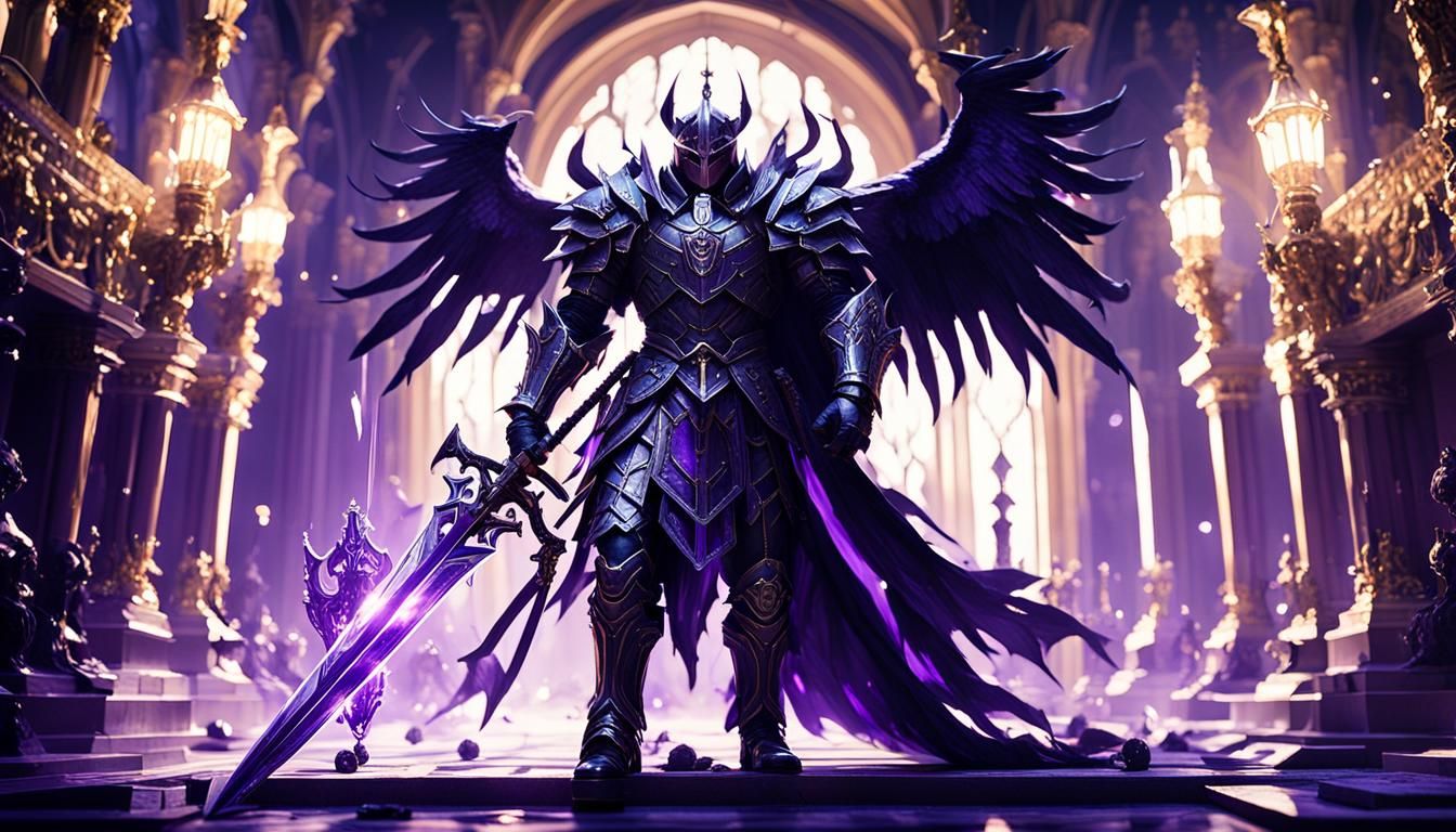 Royal Guard Knight in Dark Armor with Fiery Sword