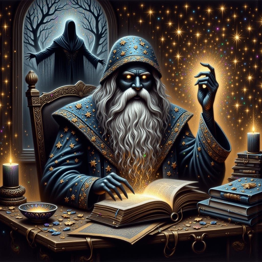 Mystical Wizard in Pre-Raphaelite Study