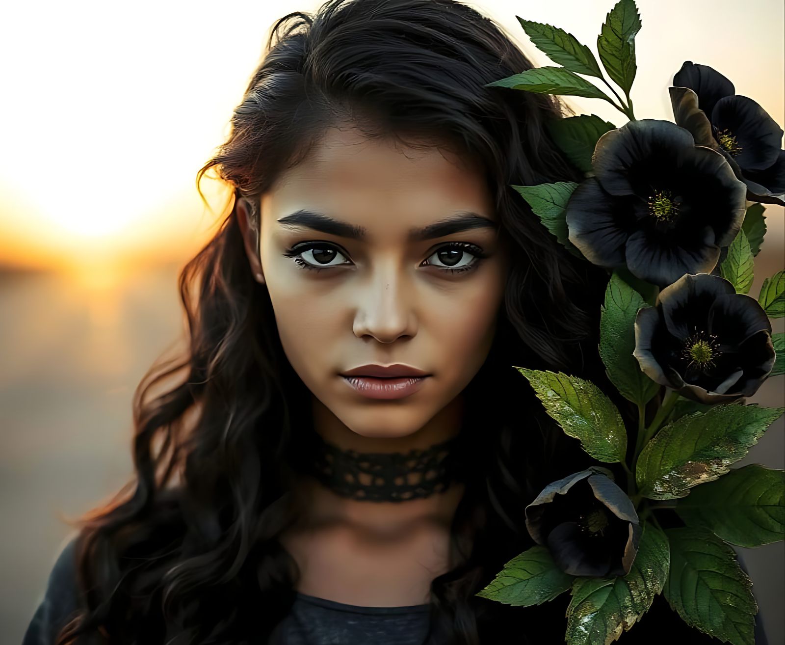 Mysterious Black and Gold Portrait in the Soft Light of Dawn