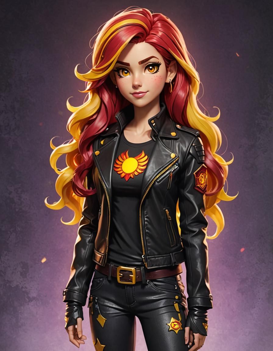 Sunset Shimmer in Leather Jacket, Solarpunk Style