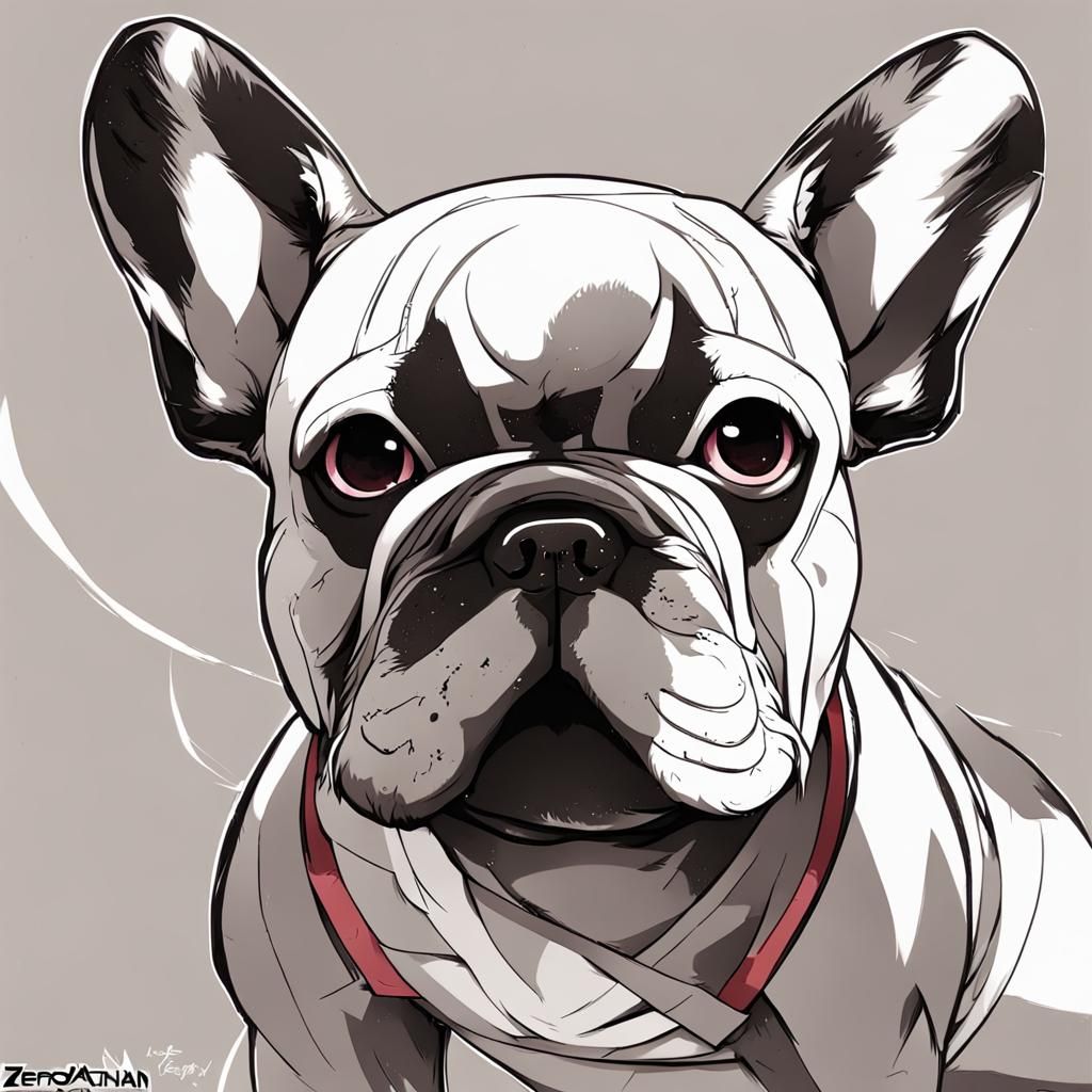 Anime-Style French Bulldog Illustration