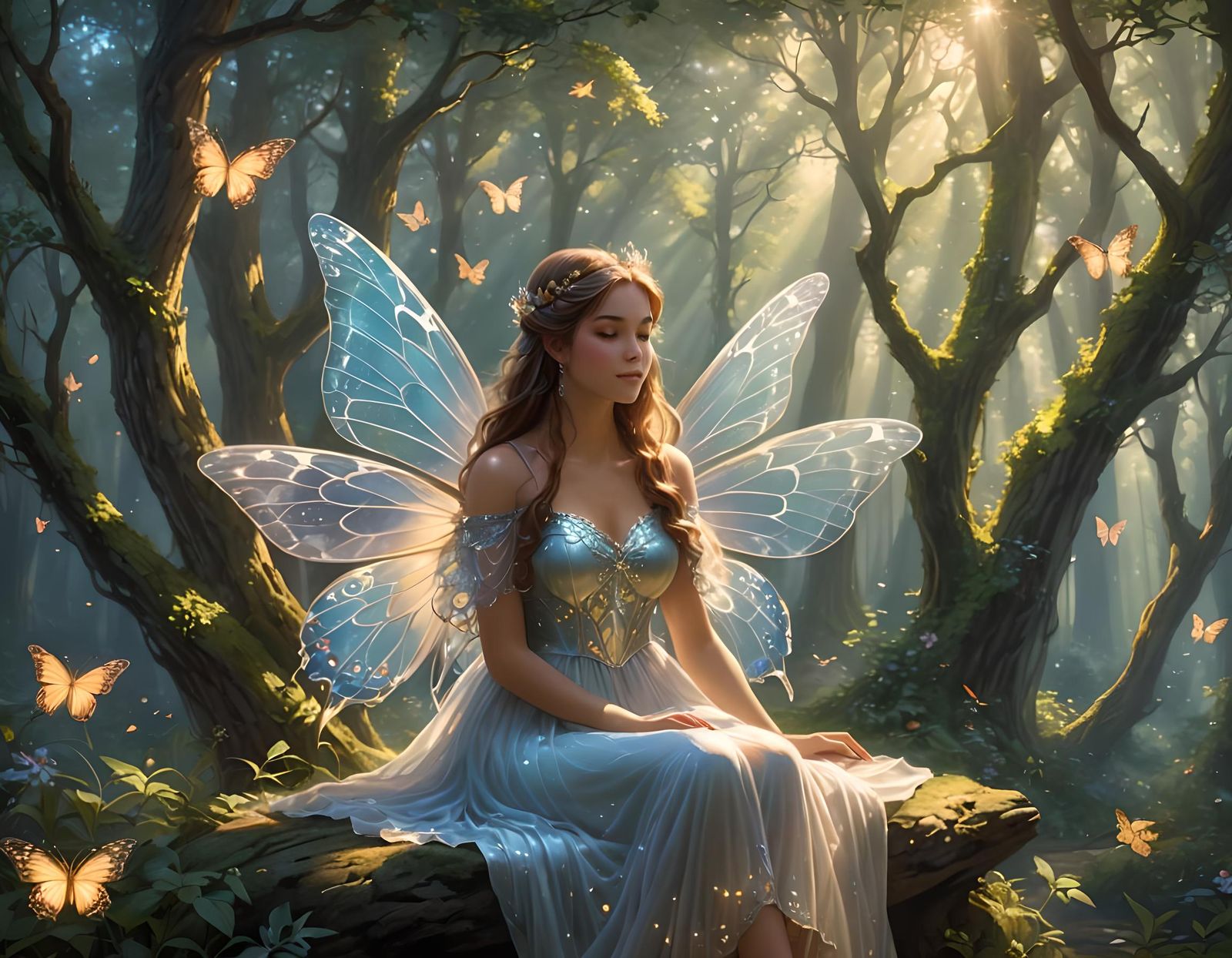 Ethereal Fairy in Forest with Butterfly Wings