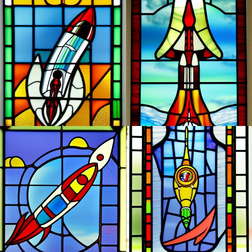 Stained Glass Rocket to the Moon