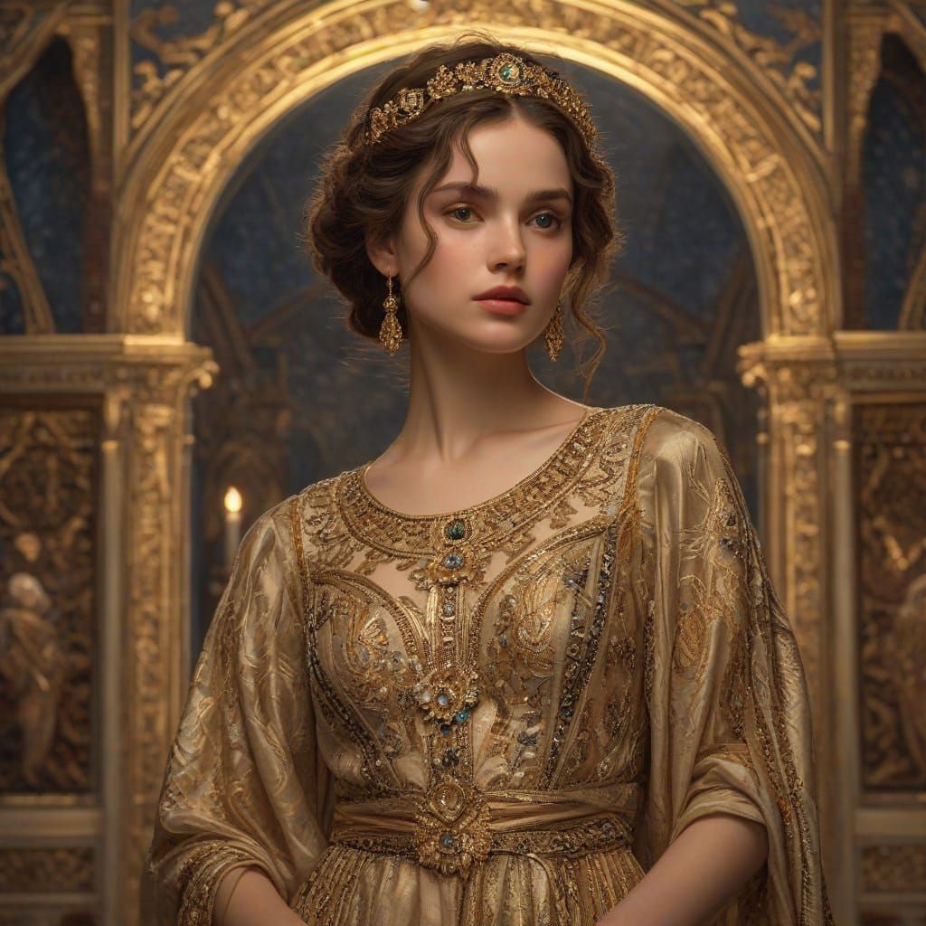 Elegant Regal Woman in Golden Halo