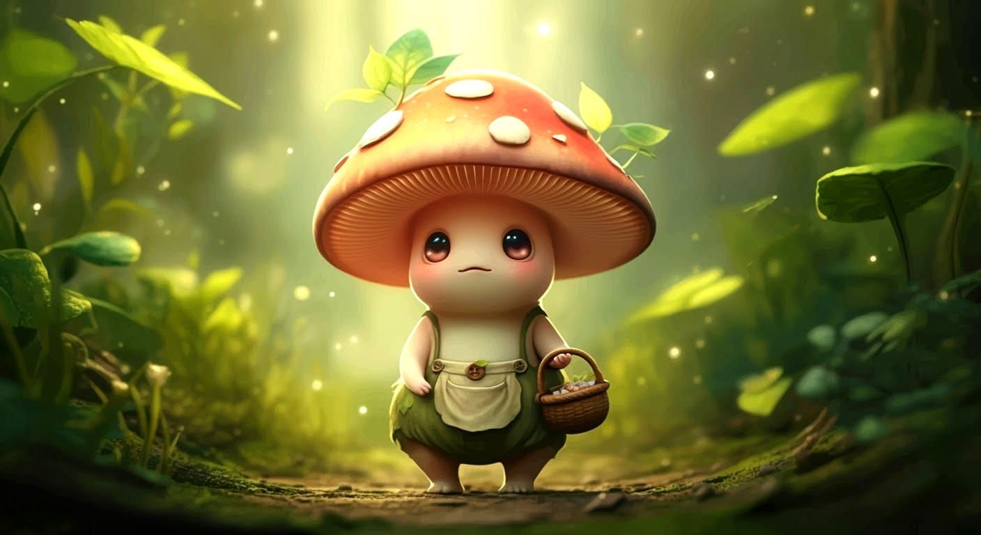 Cute Mushroom Baby in 3D Anime Art