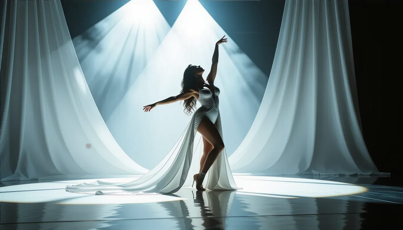 Voluptuous Dancer in Dramatic Spotlight Performance