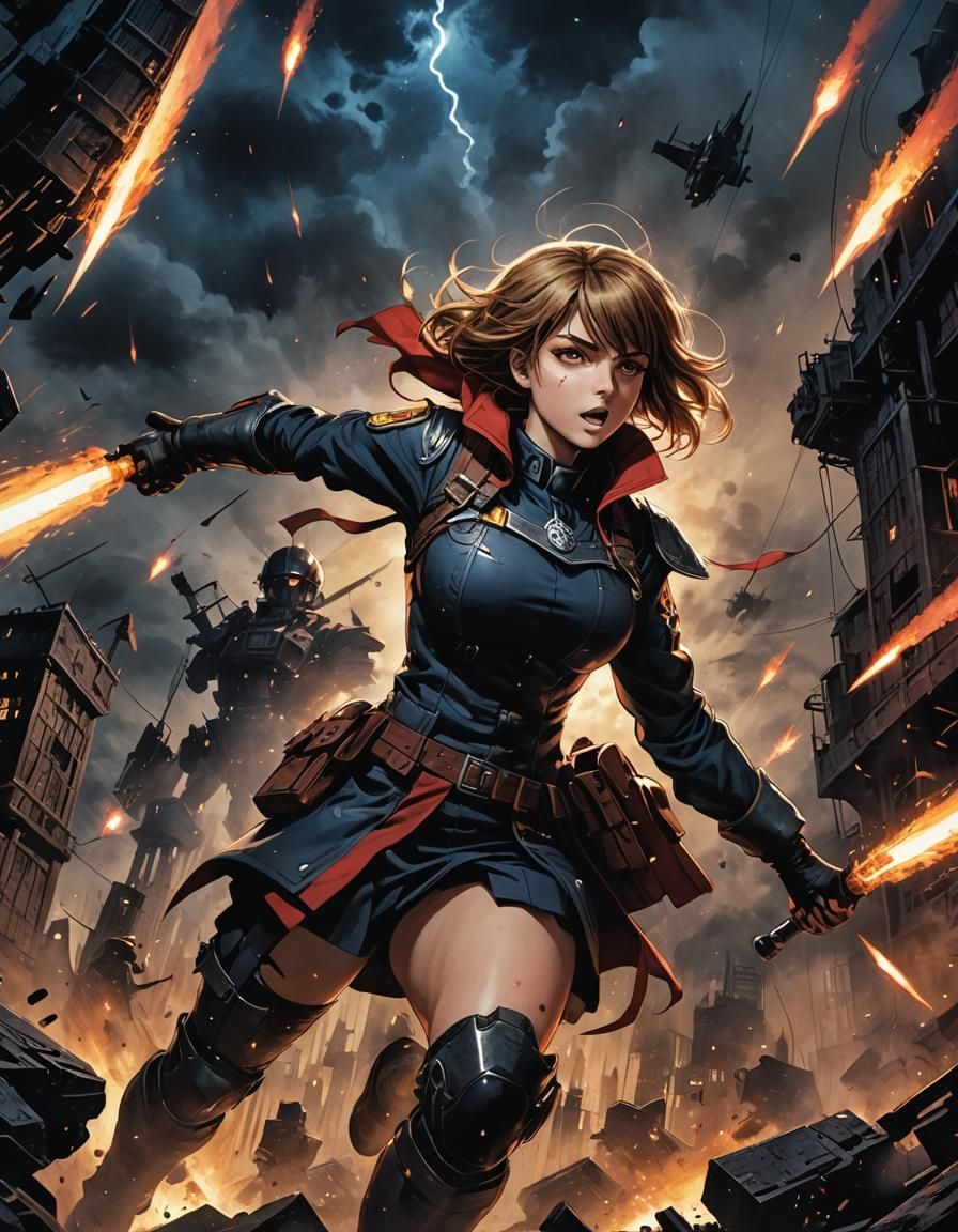 Victoria Seras Attacks in Dark Fantasy Style