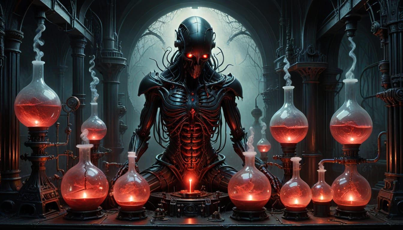 Clockwork Automaton in Gothic Laboratory, Steampunk Style