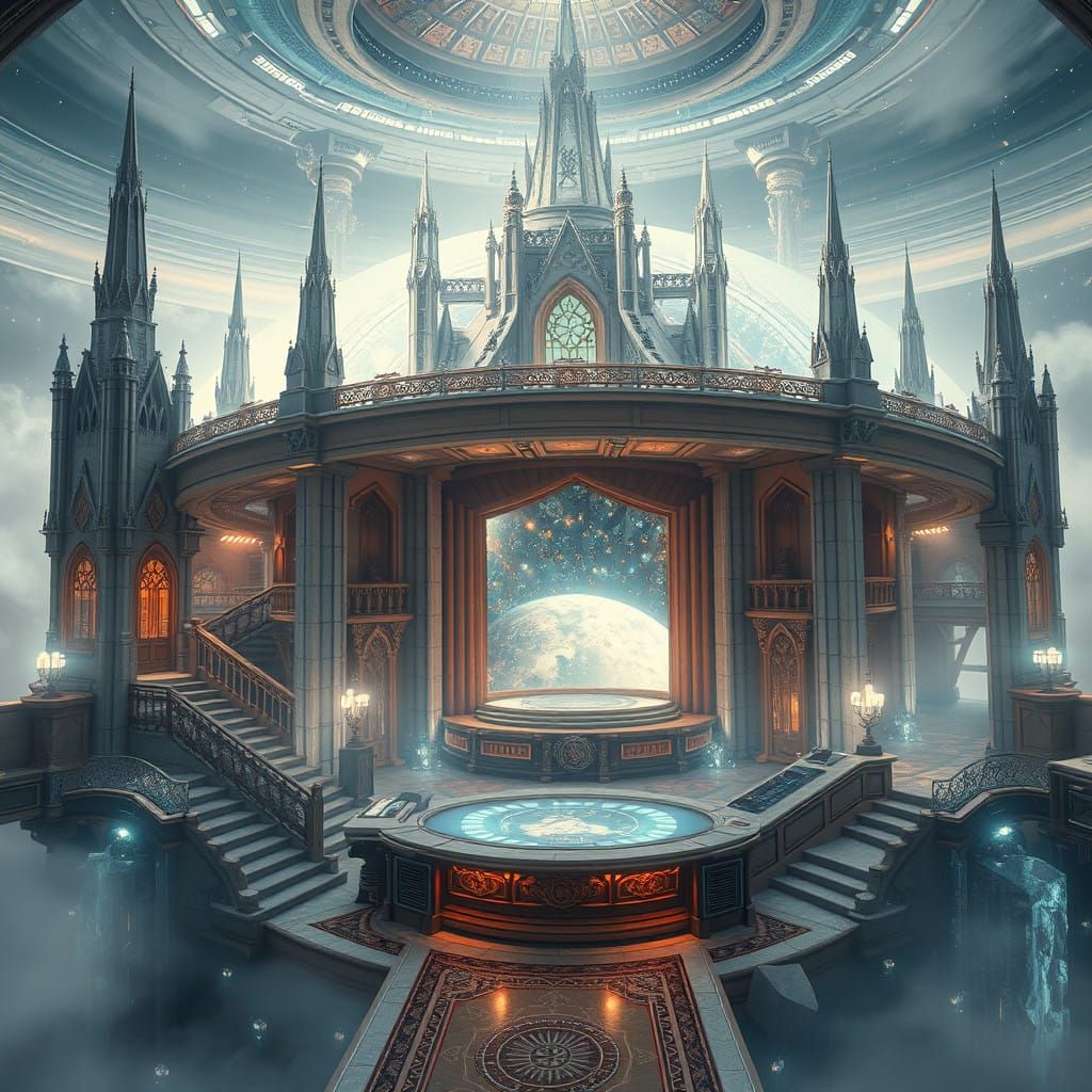 Crystal Space Station Over Mystical Alien Planet