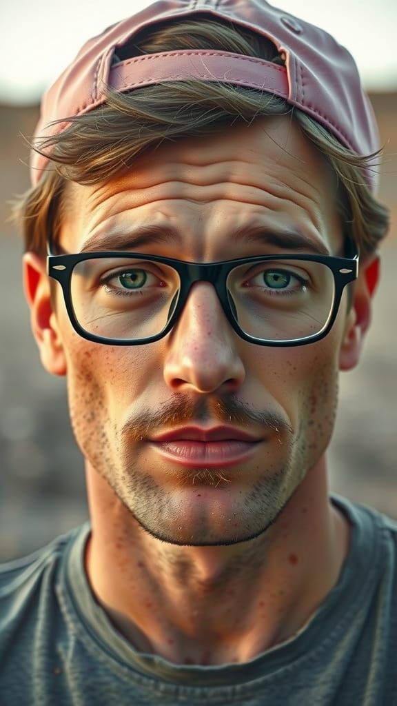 Warm Portrait of Man with Pink Cap, Cinematic Lighting