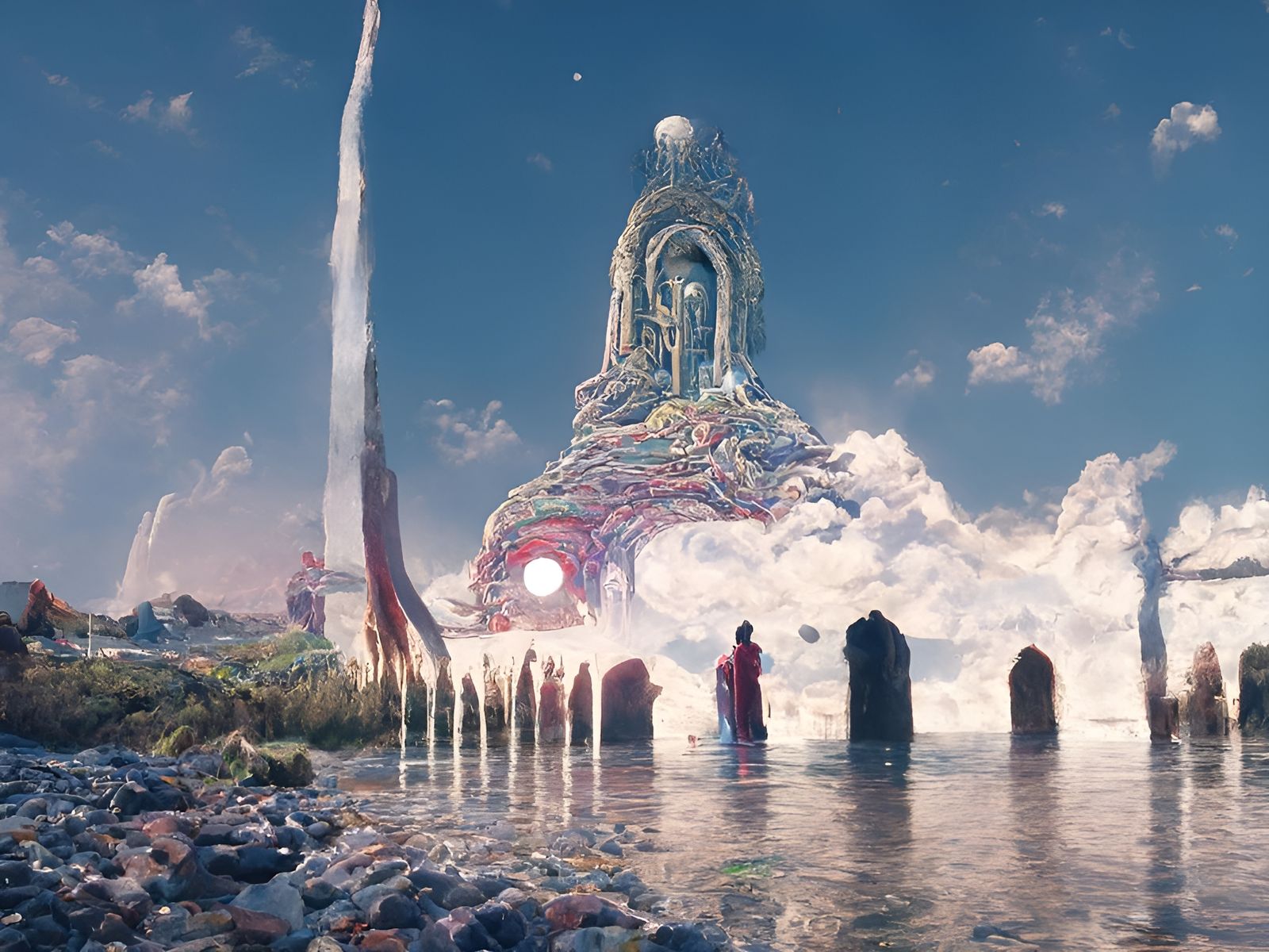 Surreal Spirit Temple in Digital Art Style