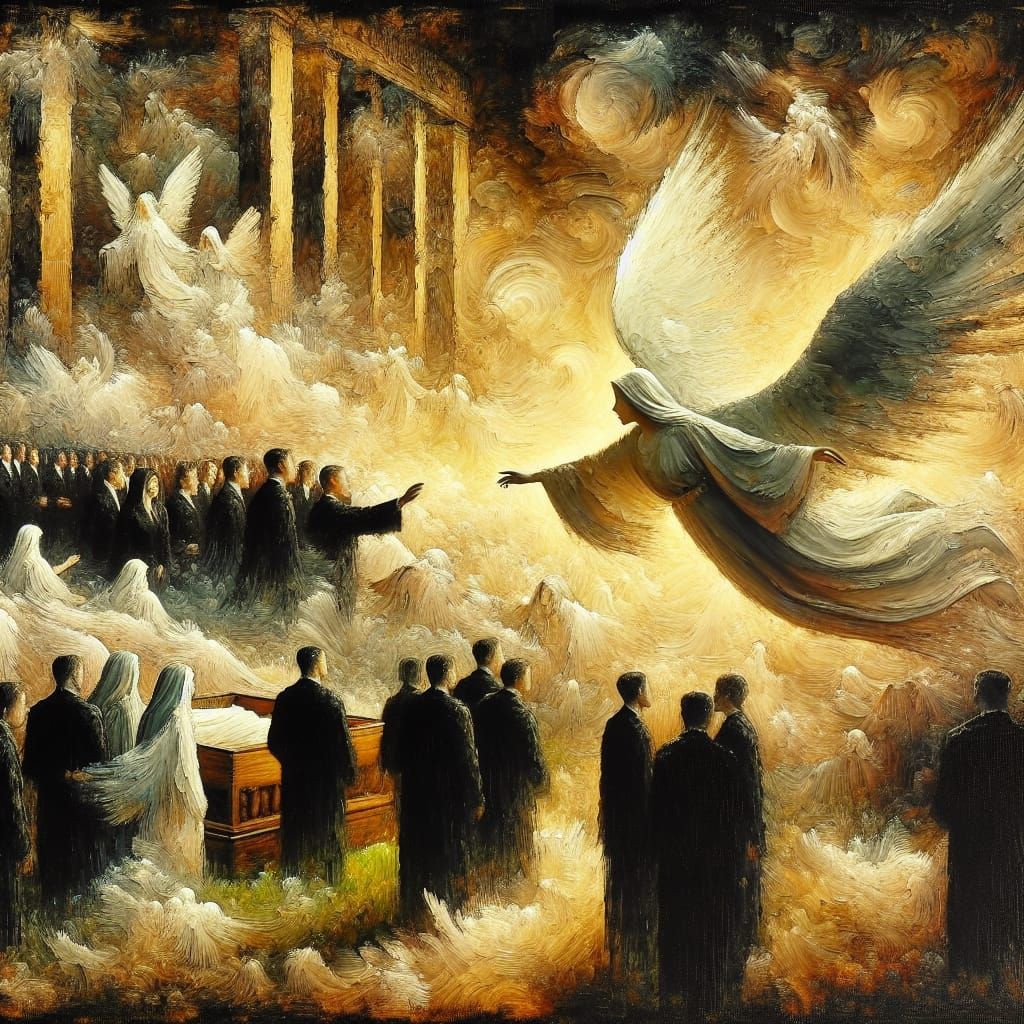 Angel Guides Soul to Heaven: Impressionistic Gouache Paintin...