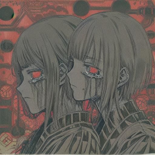 Anime Girls Kissing in Cyberpunk Horror Style