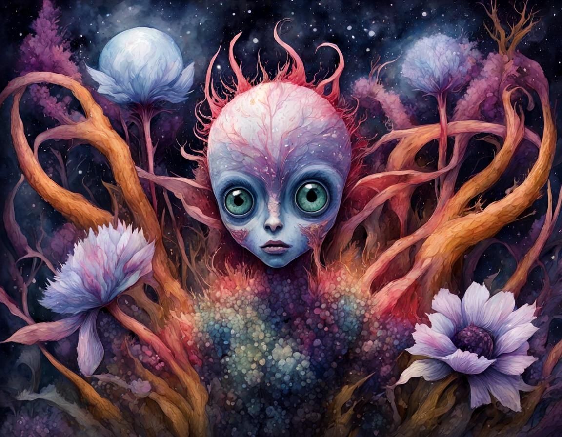 Disturbing Biohorror Creature with Sunken Eyes