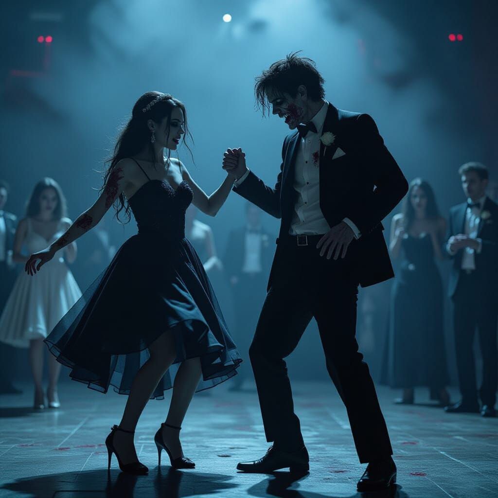 Zombie Prom Night Dancers in Cinematic Horror Style